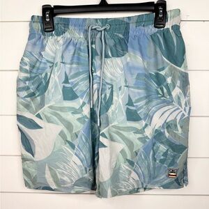 C&C California Swim Shorts Trunks Tropical Leaf Print Blue/Green Sz M 7" Inseam
